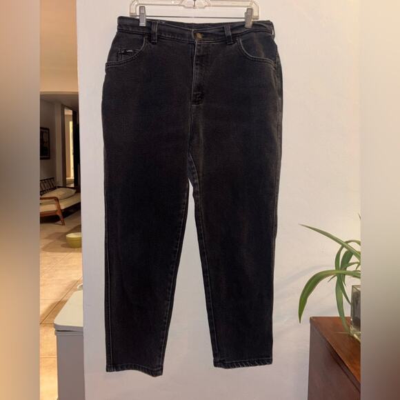 Vintage Lee Black High Waisted Tapered Jeans 16P Petite 80s 90s Made in USA - Picture 2 of 12